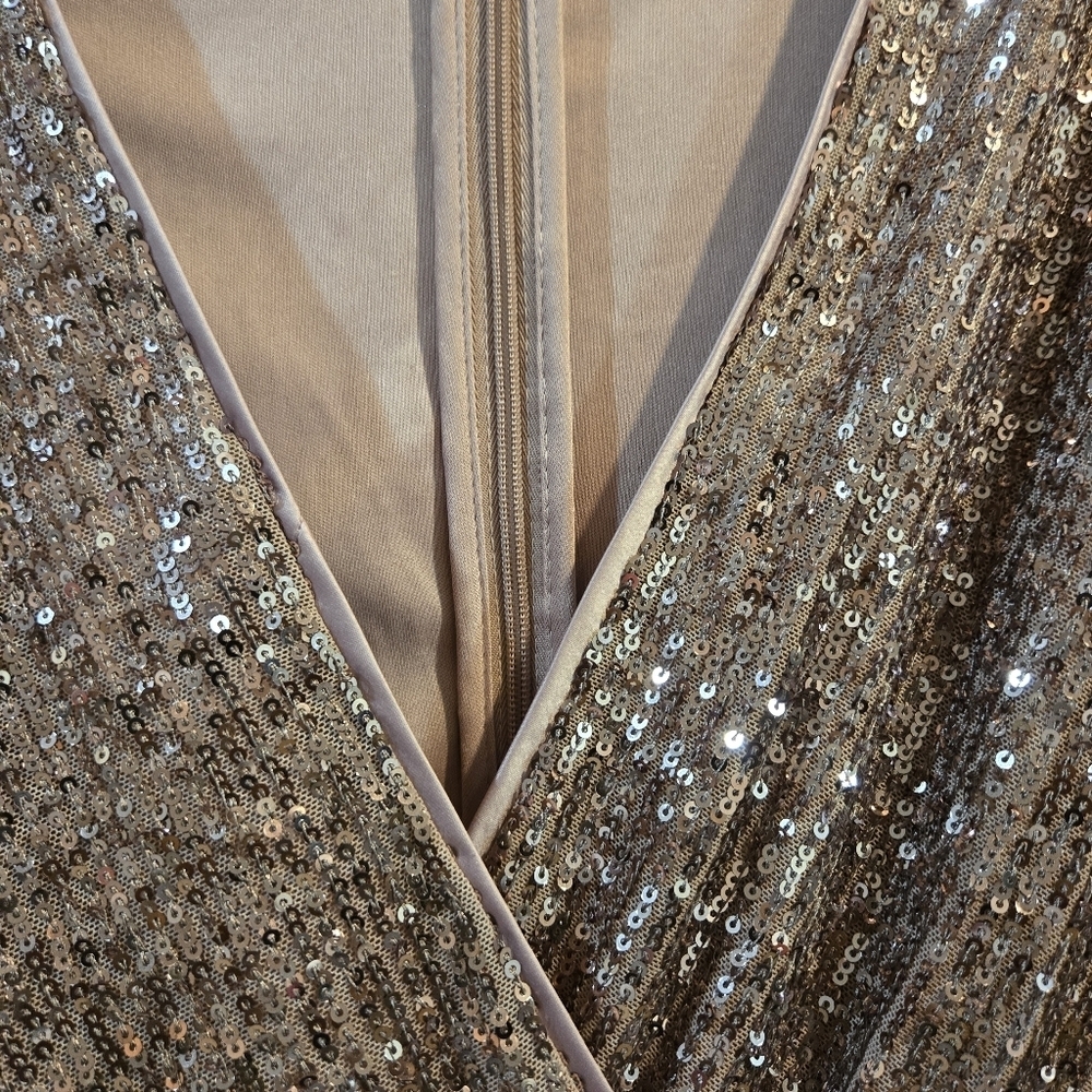 Eliza J Sequin V-Neck Cocktail Mini Dress/ Sheath - Rose Gold/Baloon Sleeves NWT - Picture 8 of 16